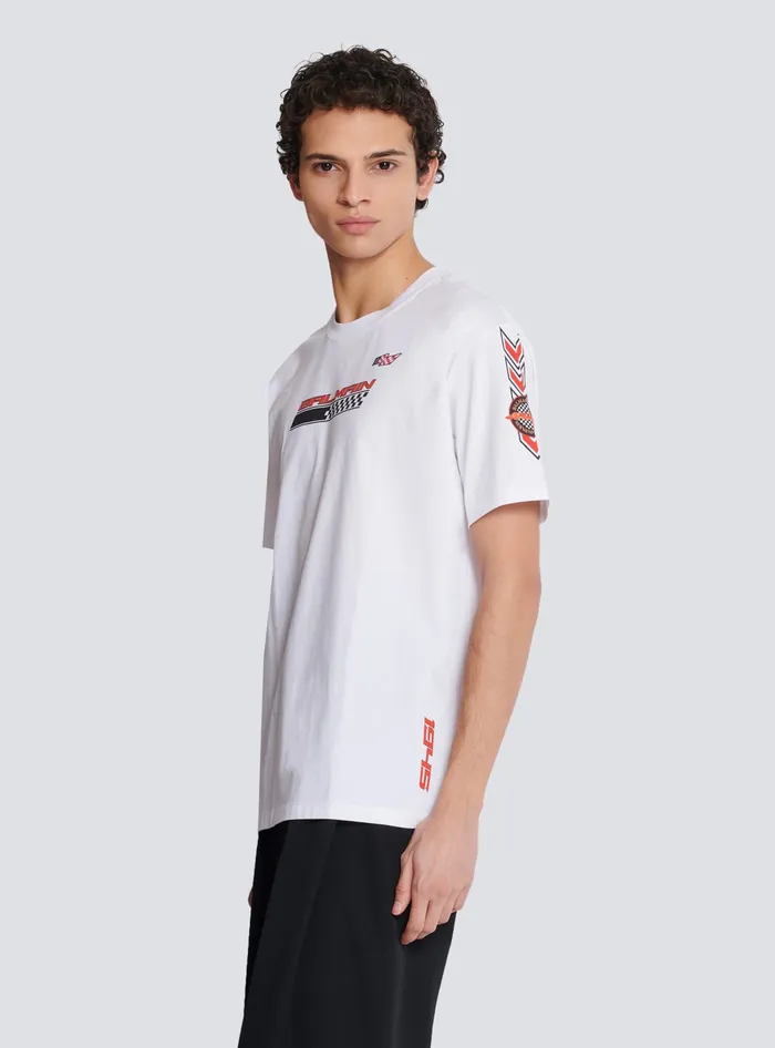 Balmain Tshirt With Racing Print White Men TShirts
