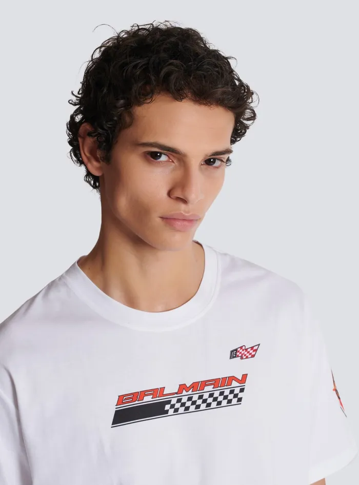 Balmain Tshirt With Racing Print White Men TShirts