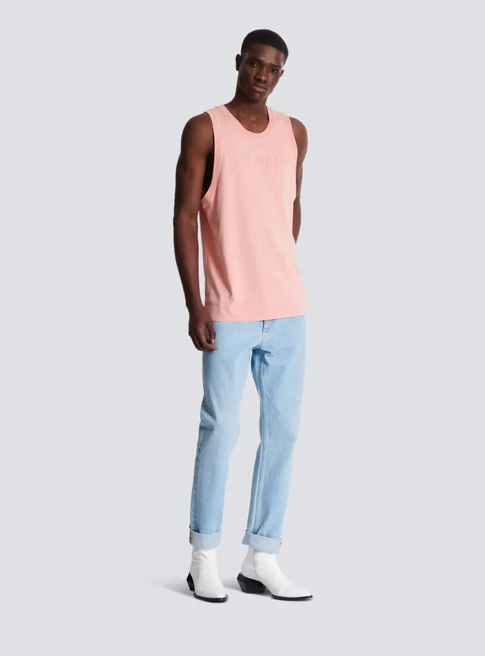 Balmain Tank Top With Vintage Embroidery Pink Men TShirts