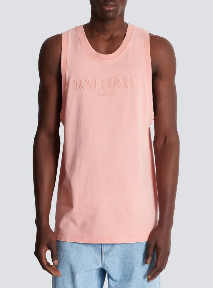 Balmain Tank Top With Vintage Embroidery Pink Men TShirts