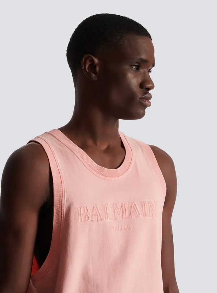 Balmain Tank Top With Vintage Embroidery Pink Men TShirts