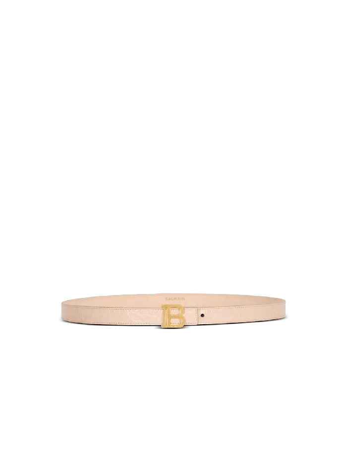 Balmain Thin BBelt In Crocodileembossed Calfskin Beige Women Belts