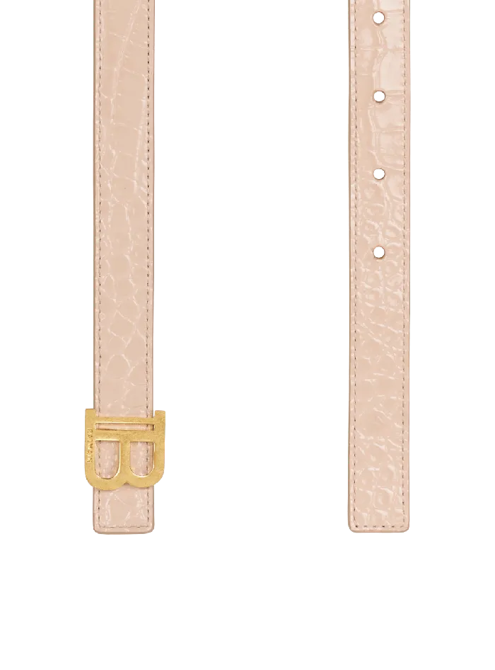 Balmain Thin BBelt In Crocodileembossed Calfskin Beige Women Belts