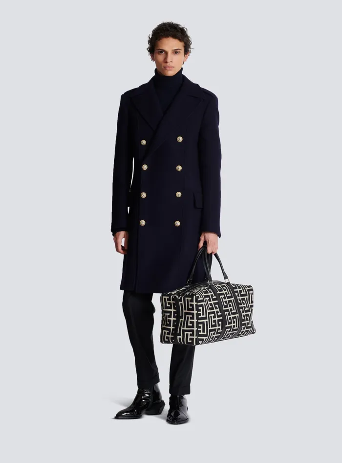 Balmain Travel Bag With Jacquard Maxi Monogram Black Men Bags And Backpacks