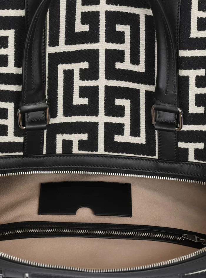 Balmain Travel Bag With Jacquard Maxi Monogram Black Men Bags And Backpacks