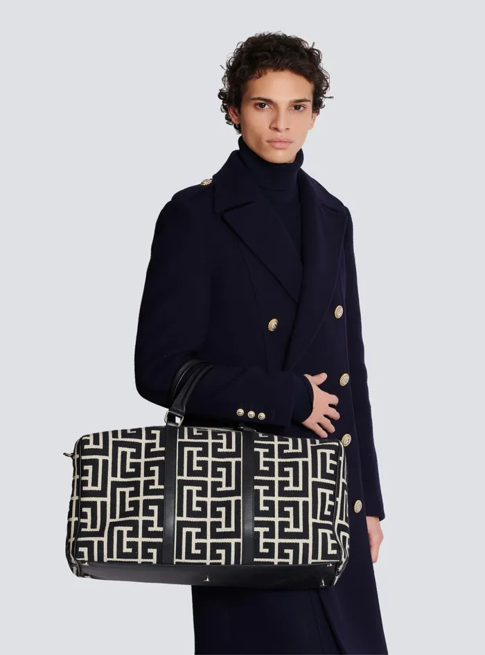Balmain Travel Bag With Jacquard Maxi Monogram Black Men Bags And Backpacks