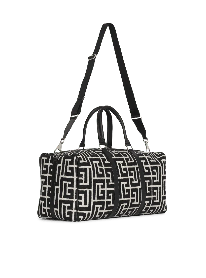 Balmain Travel Bag With Jacquard Maxi Monogram Black Men Bags And Backpacks