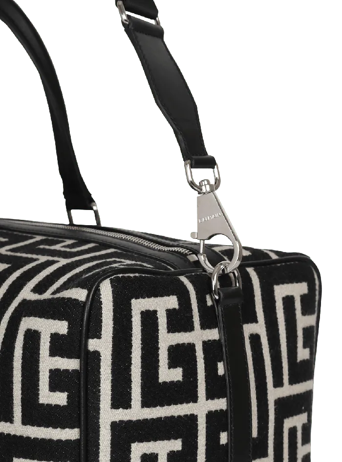 Balmain Travel Bag With Jacquard Maxi Monogram Black Men Bags And Backpacks
