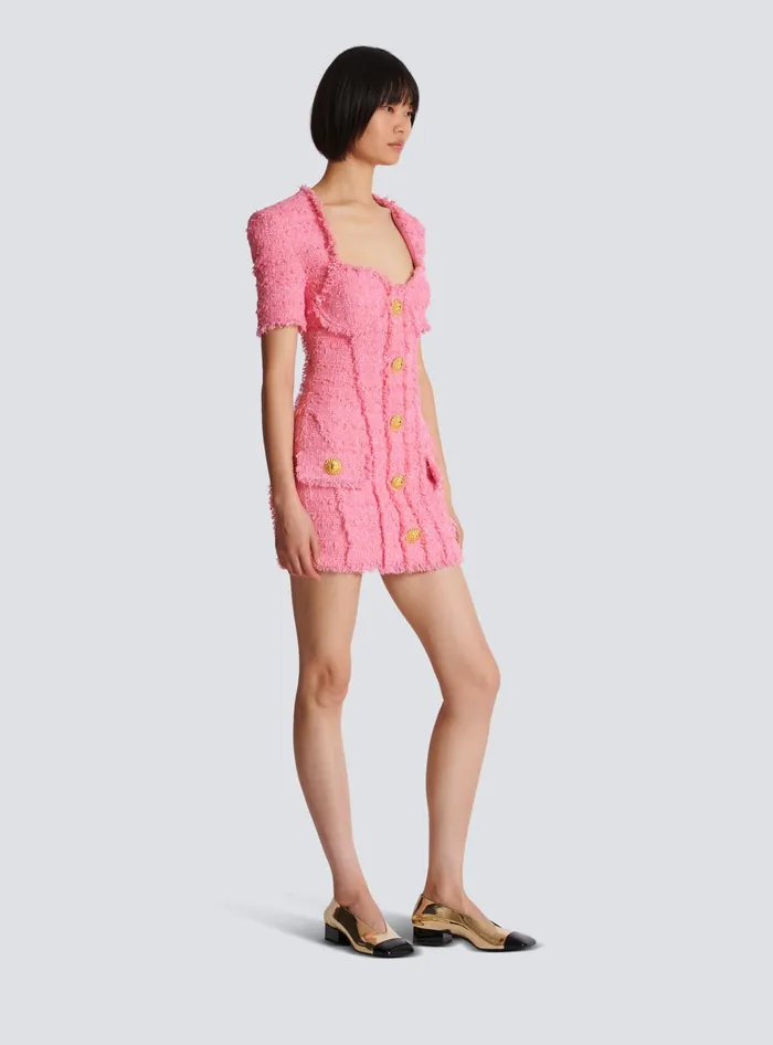 Balmain Tweed Dress With Buttons Pink Women Dresses