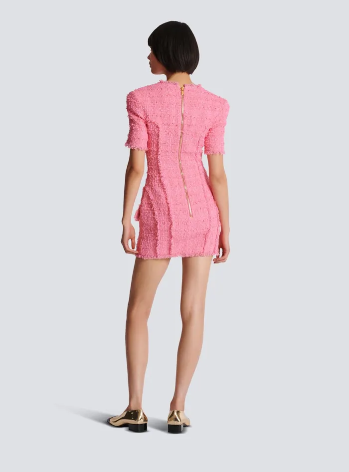 Balmain Tweed Dress With Buttons Pink Women Dresses