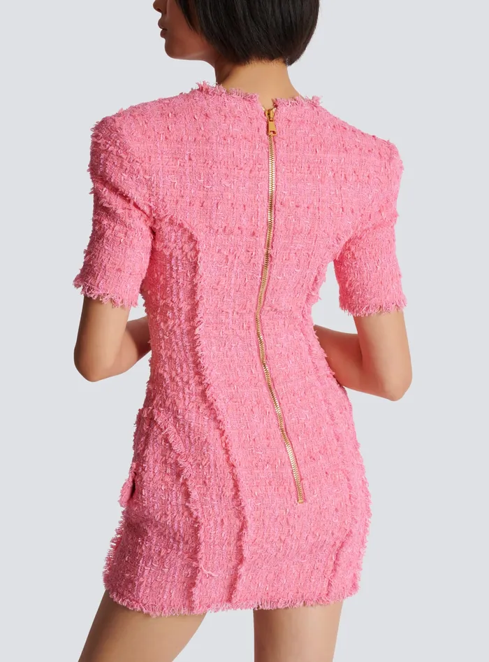 Balmain Tweed Dress With Buttons Pink Women Dresses