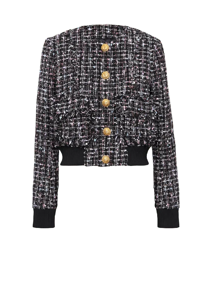 Balmain Tweed Jacket With Buttons Black Women Outerwear