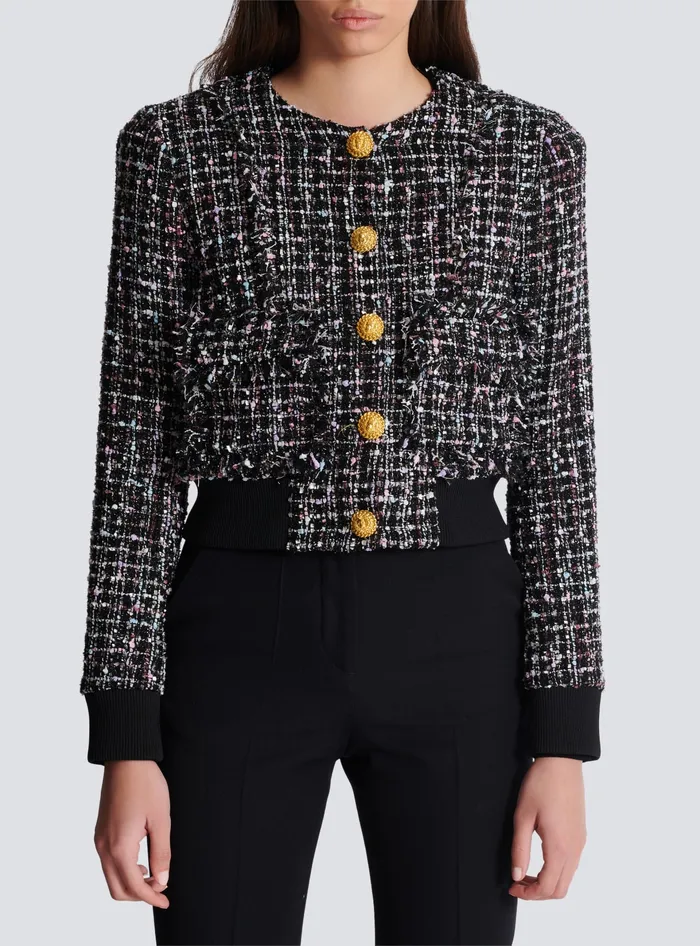 Balmain Tweed Jacket With Buttons Black Women Outerwear