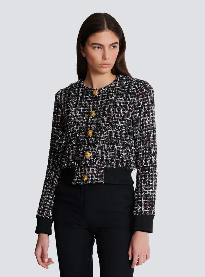 Balmain Tweed Jacket With Buttons Black Women Outerwear