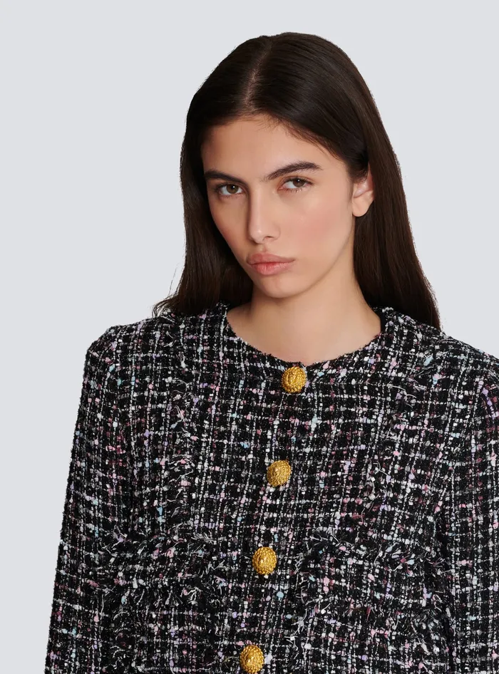 Balmain Tweed Jacket With Buttons Black Women Outerwear