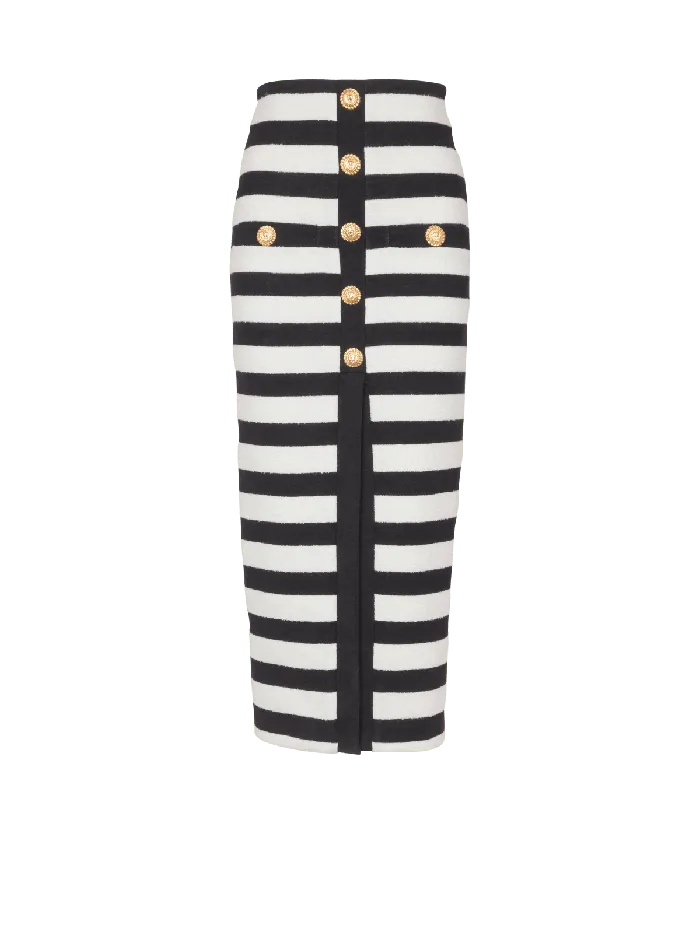 Balmain Twotone Buttoned Knit Midi Skirt Black Women Skirts