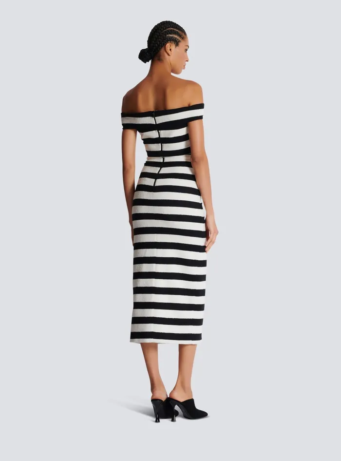 Balmain Twotone Buttoned Knit Midi Skirt Black Women Skirts