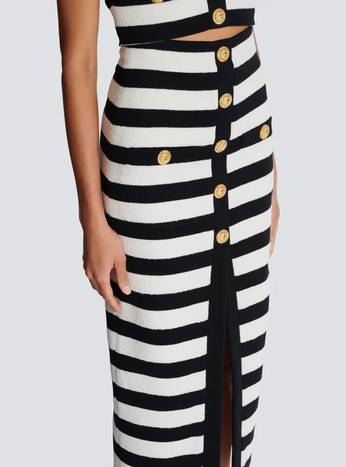 Balmain Twotone Buttoned Knit Midi Skirt Black Women Skirts