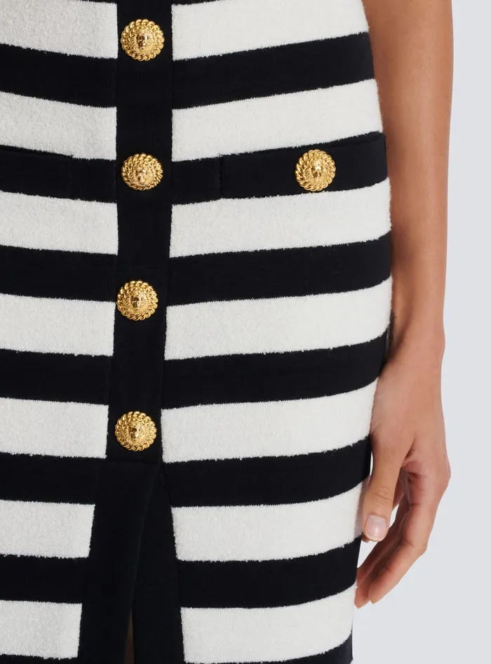 Balmain Twotone Buttoned Knit Midi Skirt Black Women Skirts
