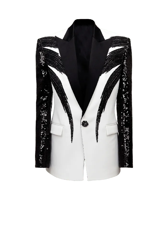 Balmain Twotone Jacket With Sequin Embroidery Black Men Jackets And Blazers