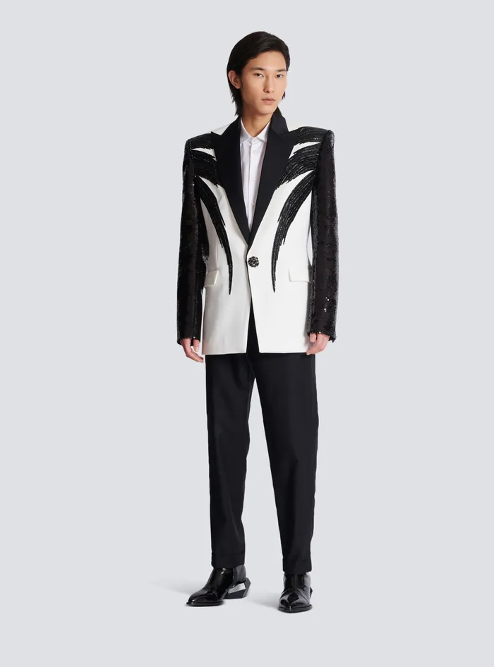Balmain Twotone Jacket With Sequin Embroidery Black Men Jackets And Blazers