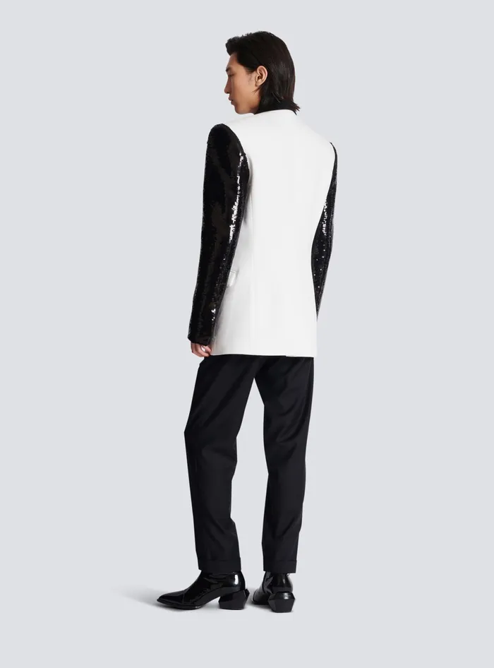 Balmain Twotone Jacket With Sequin Embroidery Black Men Jackets And Blazers