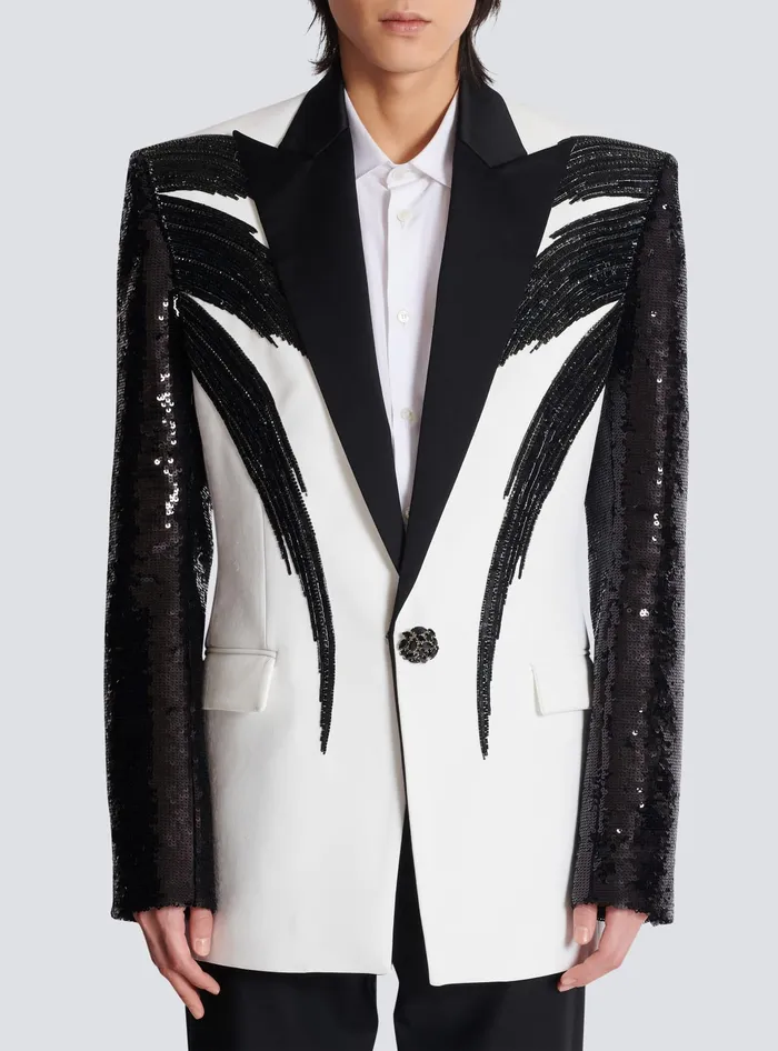 Balmain Twotone Jacket With Sequin Embroidery Black Men Jackets And Blazers