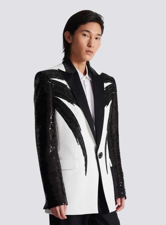 Balmain Twotone Jacket With Sequin Embroidery Black Men Jackets And Blazers