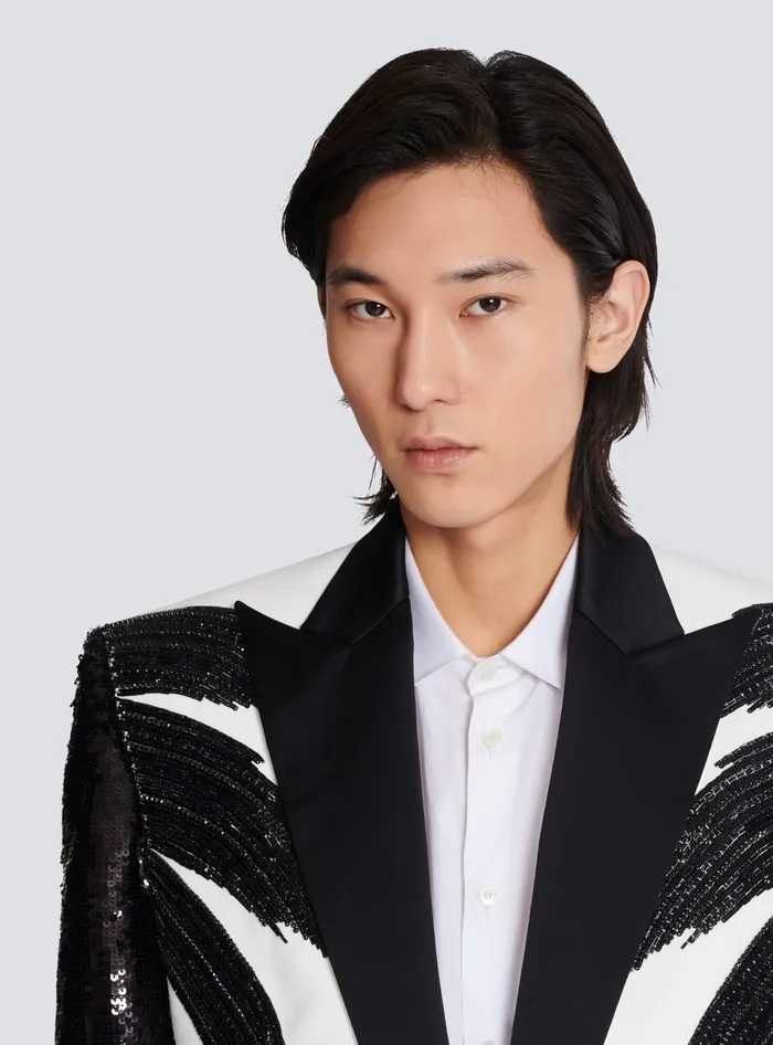 Balmain Twotone Jacket With Sequin Embroidery Black Men Jackets And Blazers