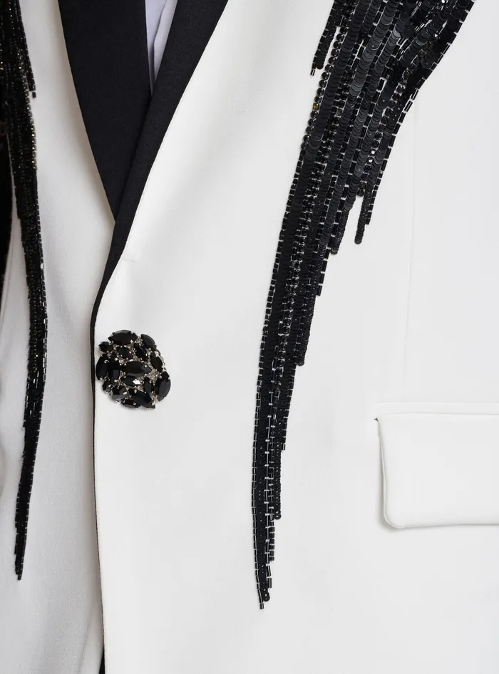 Balmain Twotone Jacket With Sequin Embroidery Black Men Jackets And Blazers