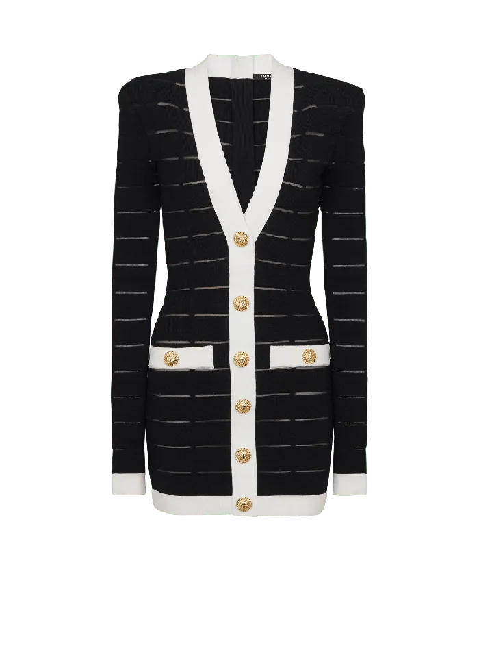 Balmain Twotone Knit Dress With Buttons Black Women Dresses
