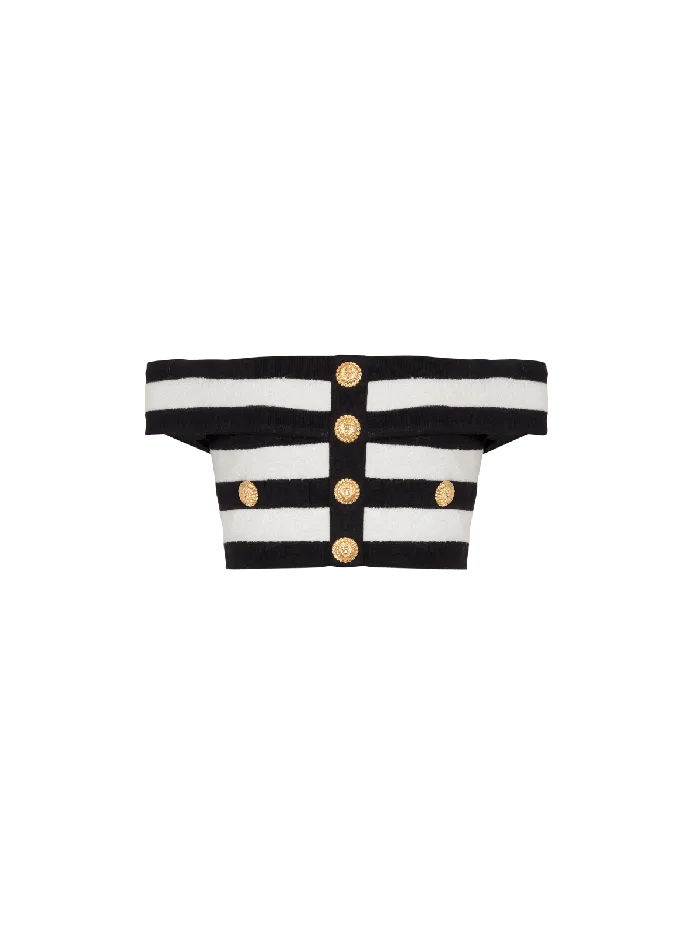 Balmain Twotone Offtheshoulder Top Black Women Tops And Shirts
