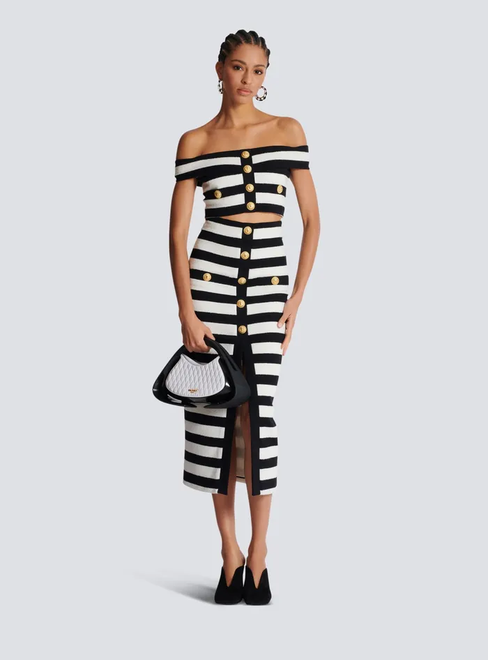 Balmain Twotone Offtheshoulder Top Black Women Tops And Shirts