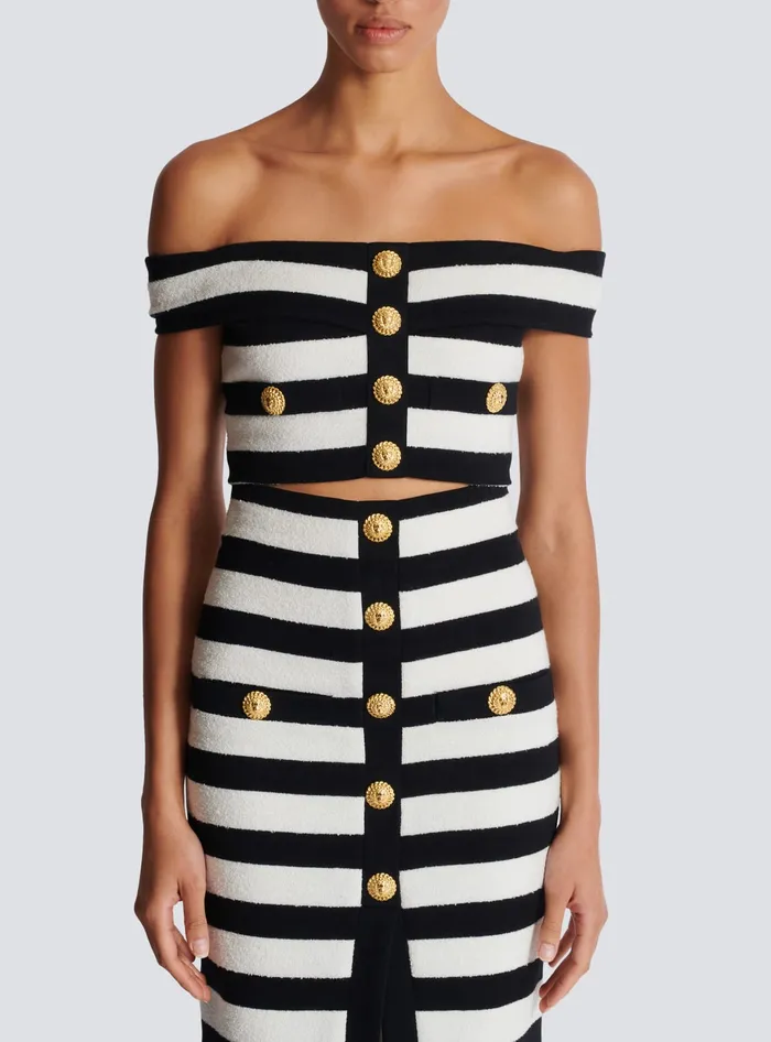 Balmain Twotone Offtheshoulder Top Black Women Tops And Shirts