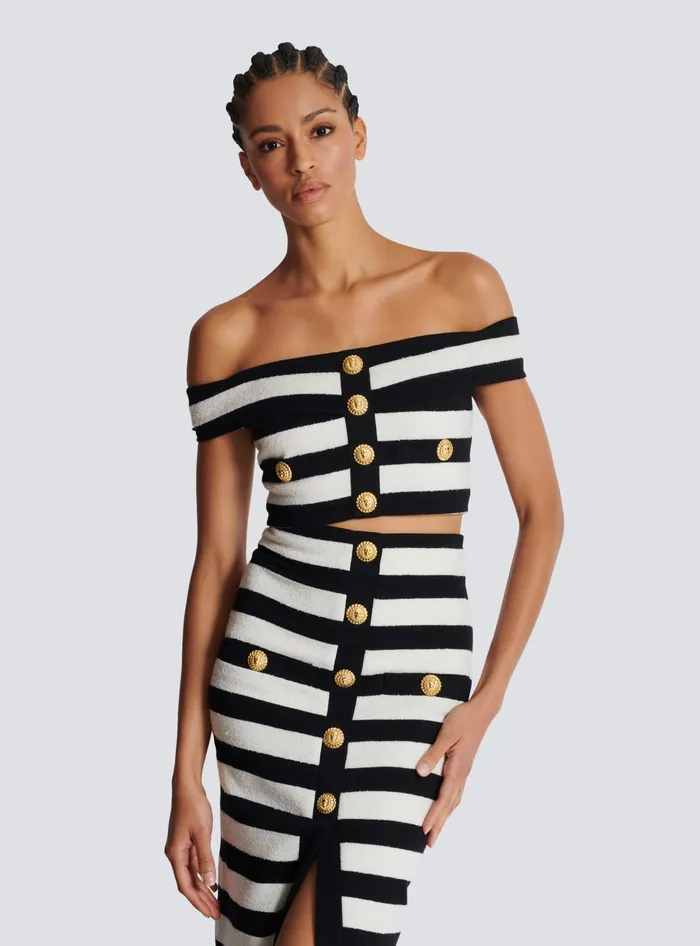 Balmain Twotone Offtheshoulder Top Black Women Tops And Shirts