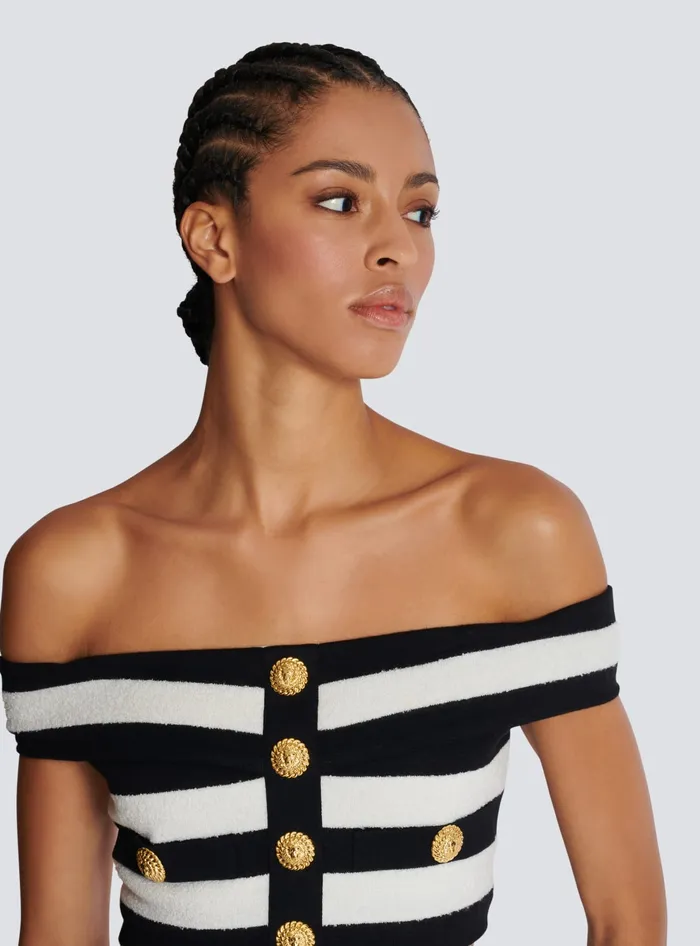 Balmain Twotone Offtheshoulder Top Black Women Tops And Shirts