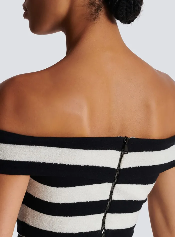 Balmain Twotone Offtheshoulder Top Black Women Tops And Shirts