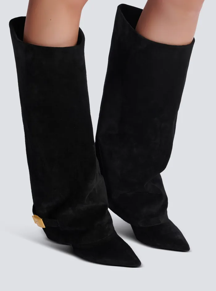 Balmain Uma Boots In Suede Black Women Boots