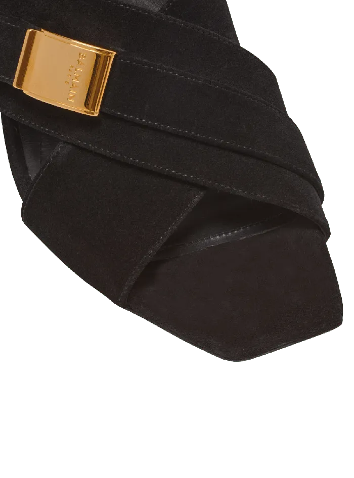 Balmain Uma Mules In Suede Leather Black Women High Heels and Pumps