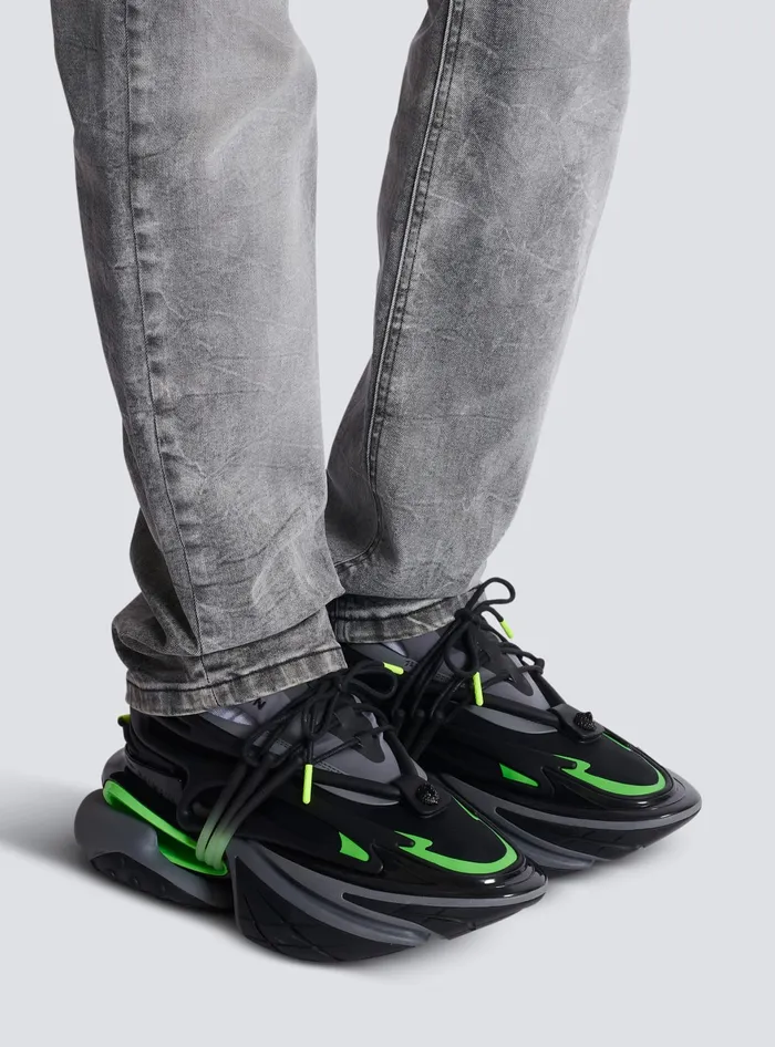 Balmain Unicorn Low Sneakers In Neoprene And Calfskin Black Men Sneakers