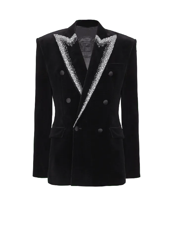 Balmain Velvet Jacket With Embroidered Collar Black Men Jackets And Blazers
