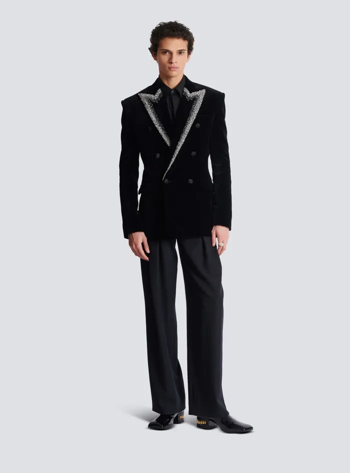 Balmain Velvet Jacket With Embroidered Collar Black Men Jackets And Blazers
