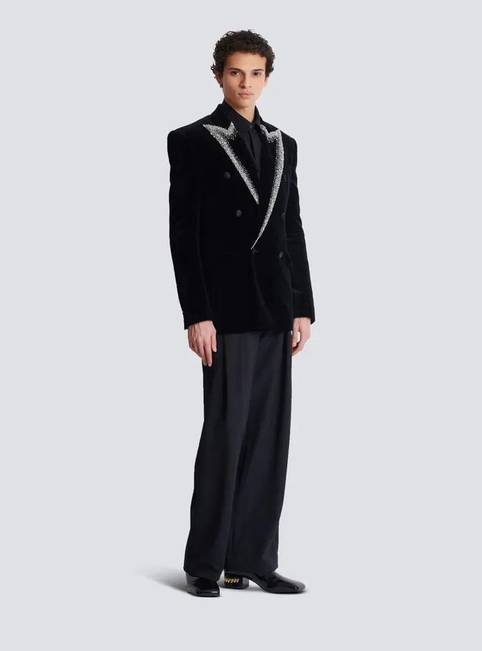 Balmain Velvet Jacket With Embroidered Collar Black Men Jackets And Blazers