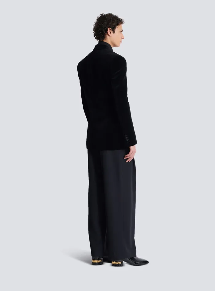 Balmain Velvet Jacket With Embroidered Collar Black Men Jackets And Blazers