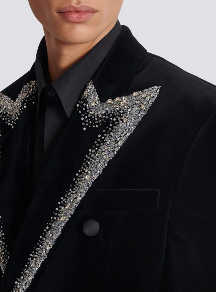 Balmain Velvet Jacket With Embroidered Collar Black Men Jackets And Blazers