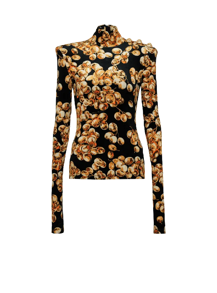 Balmain Velvet Top With Grape Print Gold Women Tops And Shirts