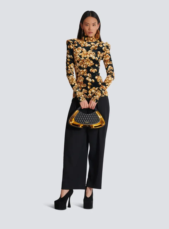 Balmain Velvet Top With Grape Print Gold Women Tops And Shirts