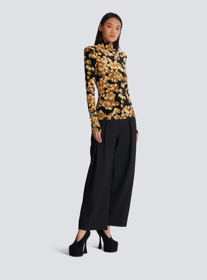 Balmain Velvet Top With Grape Print Gold Women Tops And Shirts