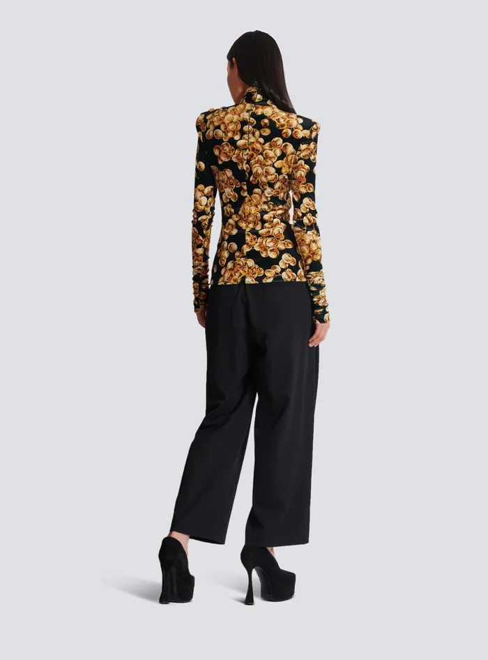Balmain Velvet Top With Grape Print Gold Women Tops And Shirts