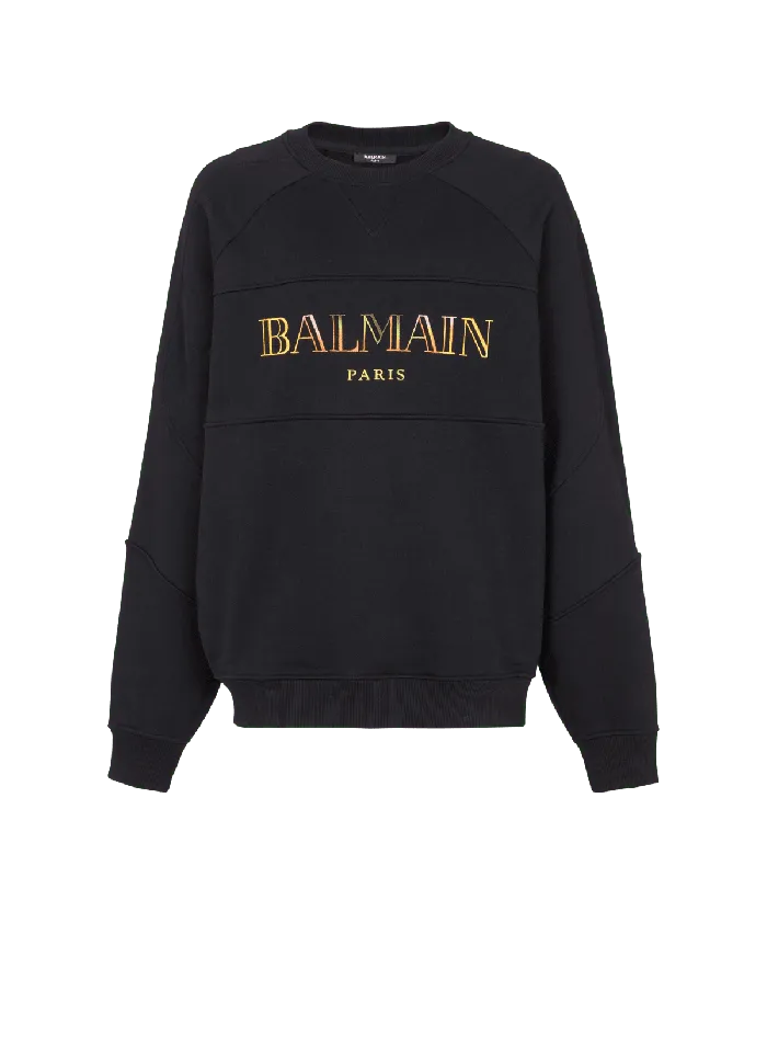 Balmain Vintage Embroidered Oversized Sweatshirt Black Men Sweatshirts